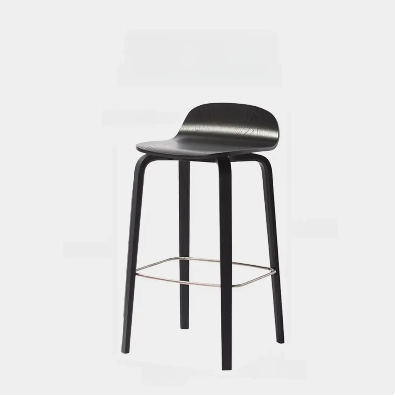 Minimalist Wooden Bar Stools with Footrest for Kitchen Image - 5