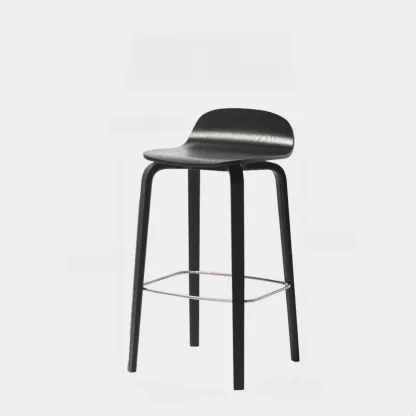 Minimalist Wooden Bar Stools with Footrest for Kitchen Image - 5