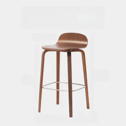 Minimalist Wooden Bar Stools with Footrest for Kitchen Image - 6