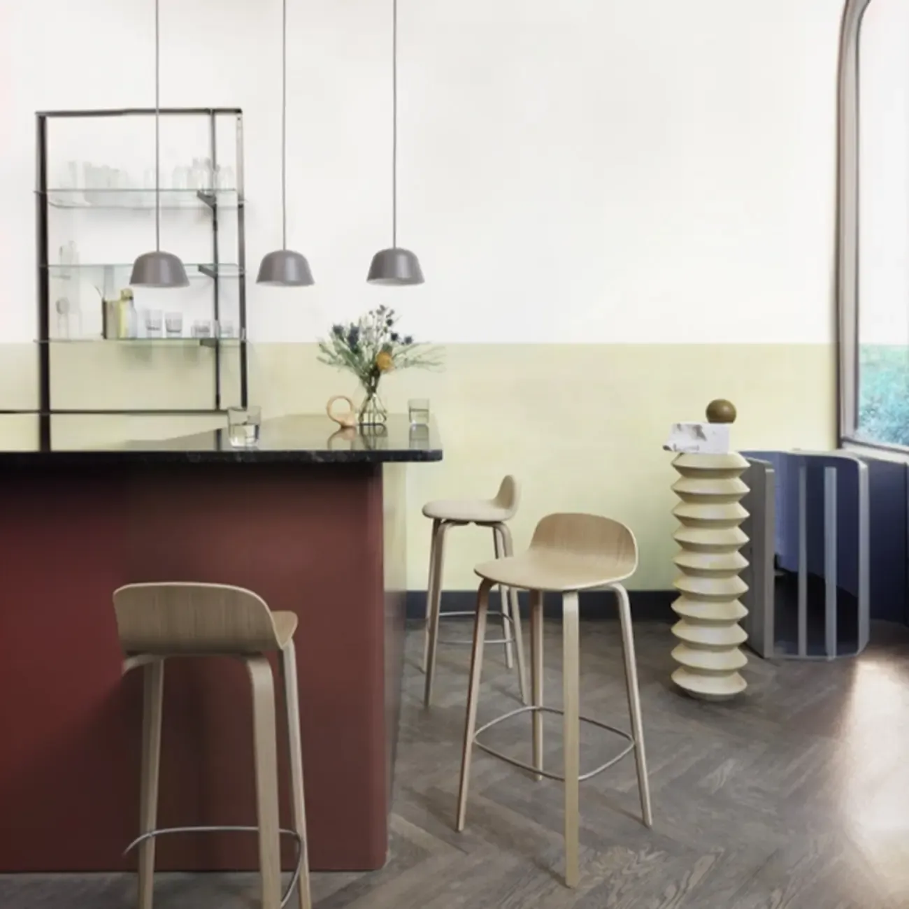 Minimalist Wooden Bar Stools with Footrest for Kitchen Image - 10