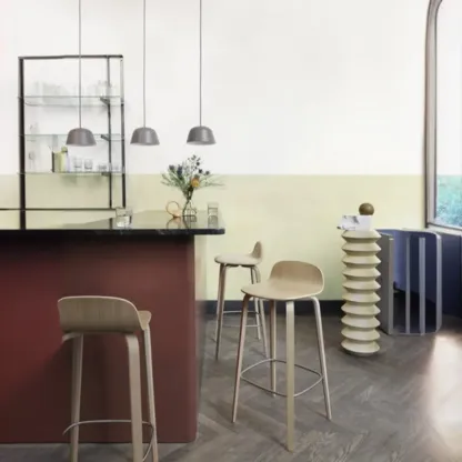 Minimalist Wooden Bar Stools with Footrest for Kitchen Image - 10