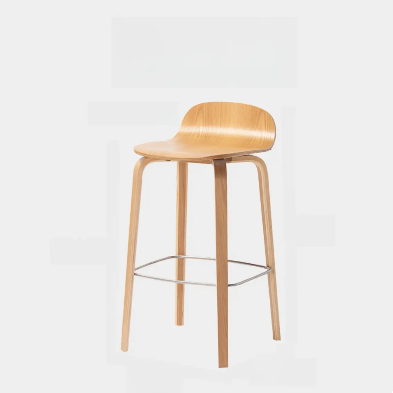 Minimalist Wooden Bar Stools with Footrest for Kitchen Image - 12