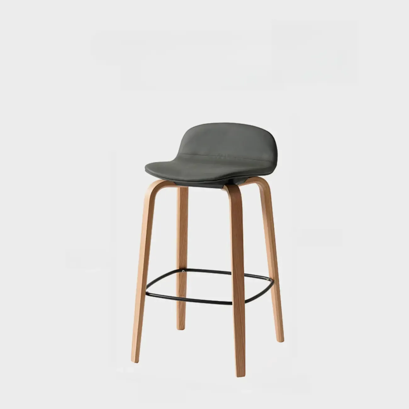 Minimalist Wooden Bar Stools with Footrest for Kitchen Image - 17