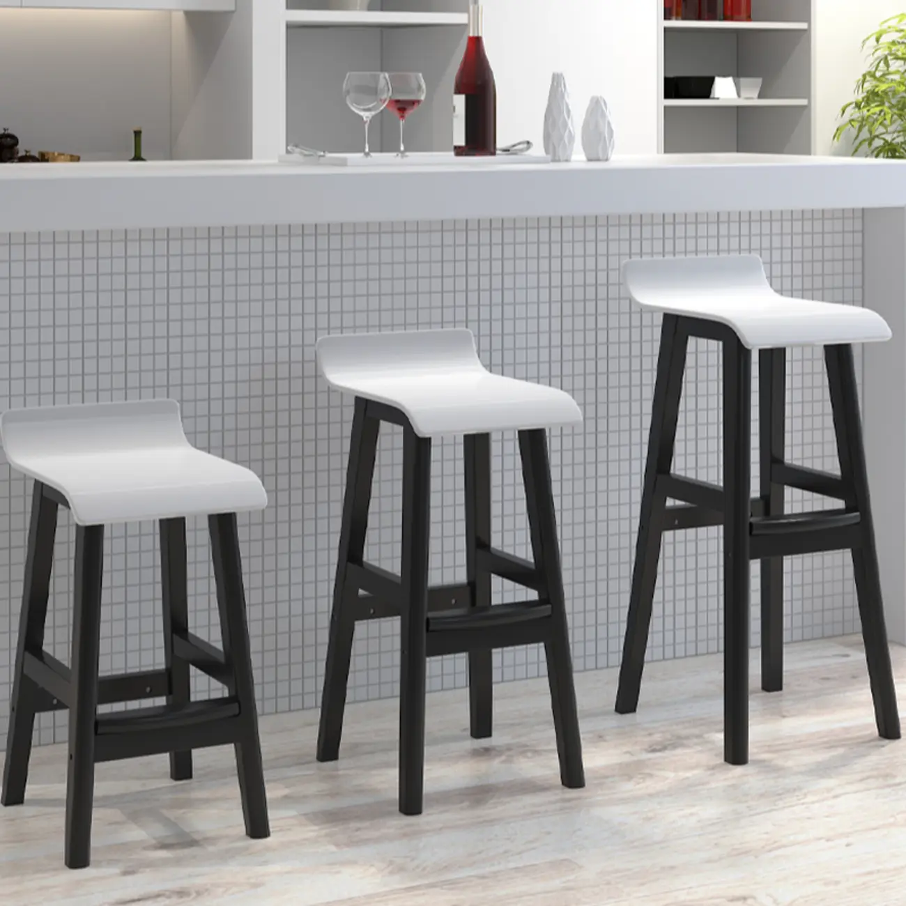 Contemporary Transparent Polymer Bar Stools with Wooden Legs Image - 3 | homeyfad