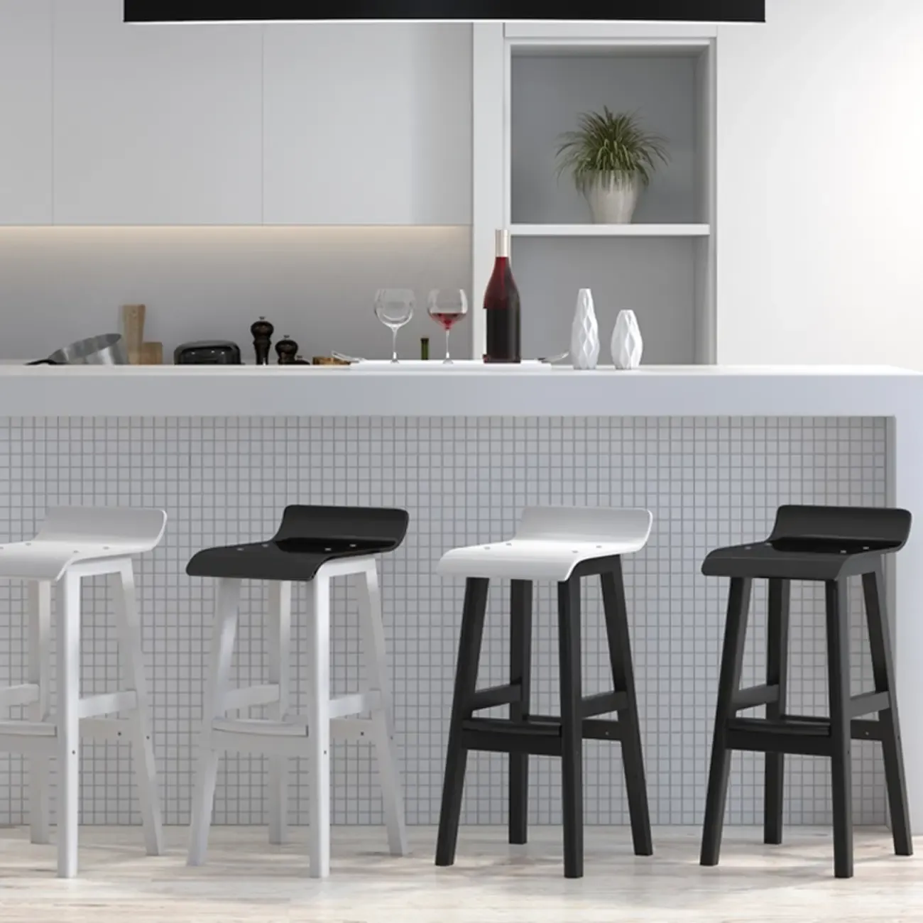 Contemporary Transparent Polymer Bar Stools with Wooden Legs Image - 4