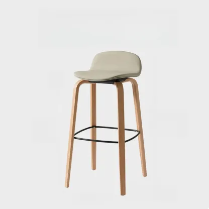 Minimalist Wooden Bar Stools with Footrest for Kitchen Image - 30