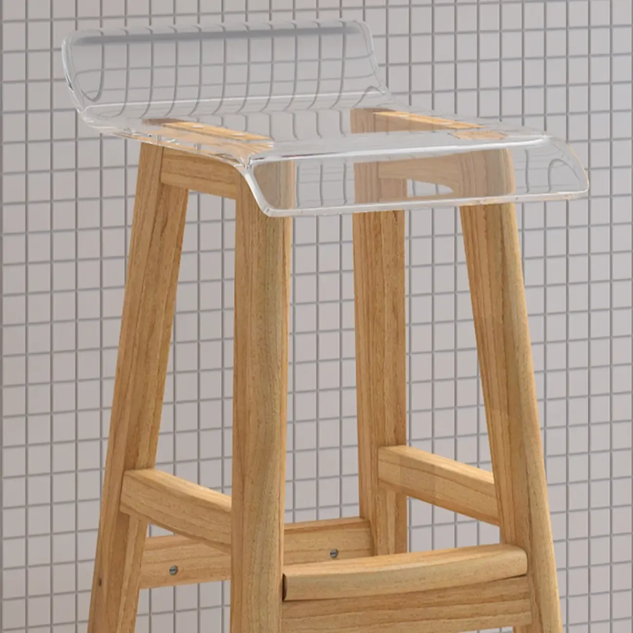 Contemporary Transparent Polymer Bar Stools with Wooden Legs Image - 12