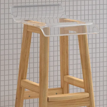 Contemporary Transparent Polymer Bar Stools with Wooden Legs Image - 12