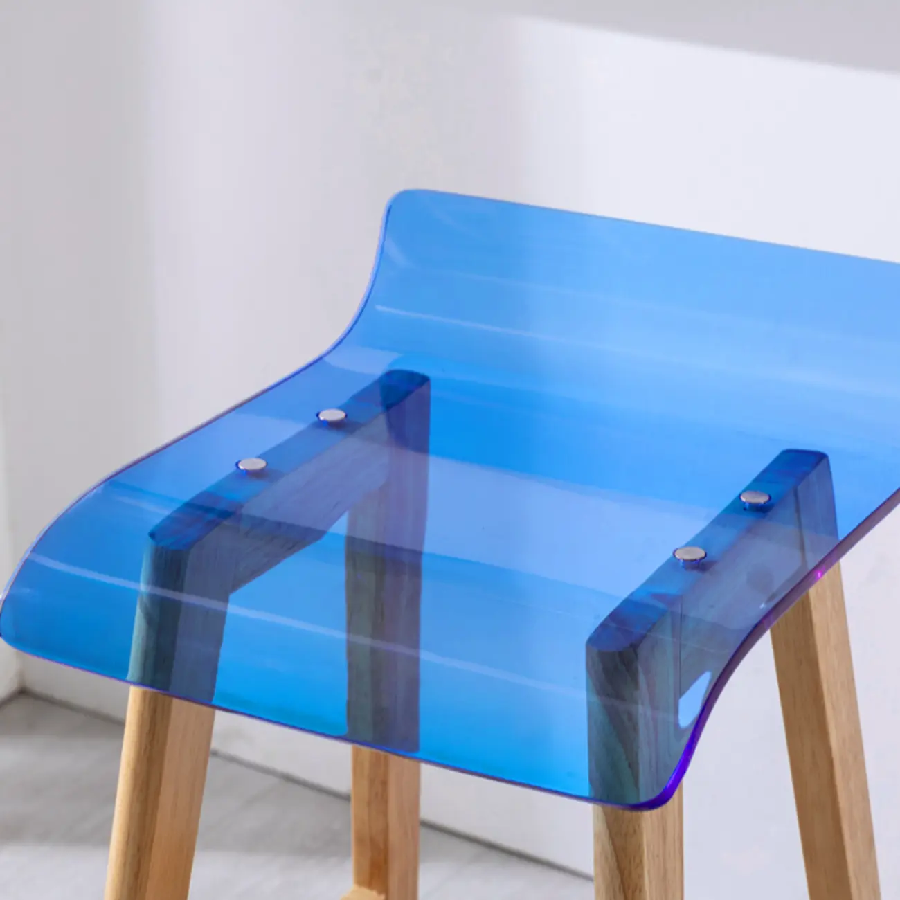 Contemporary Transparent Polymer Bar Stools with Wooden Legs Image - 13 | homeyfad