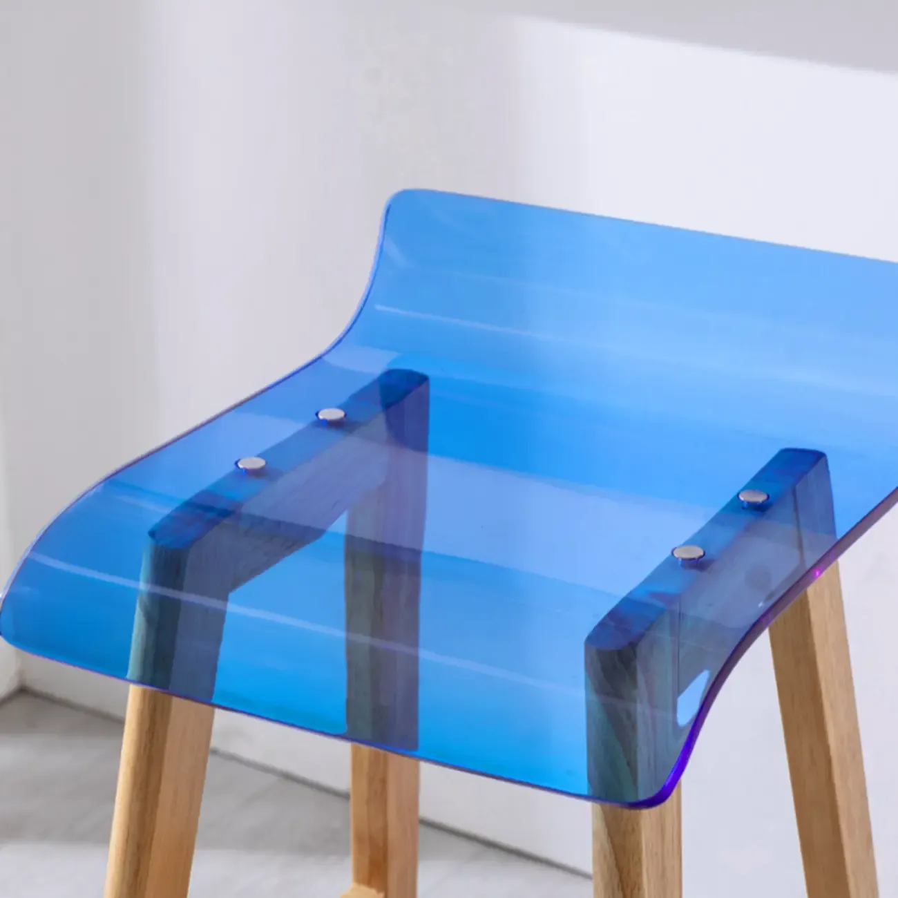 Contemporary Transparent Polymer Bar Stools with Wooden Legs Image - 13