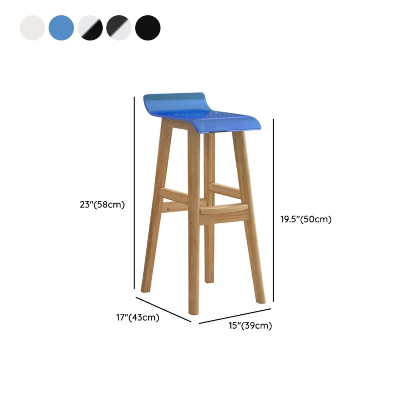 Contemporary Transparent Polymer Bar Stools with Wooden Legs #size