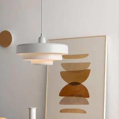 Designer White Layered Cake Iron Pendant Lamp for Living Room Image - 1