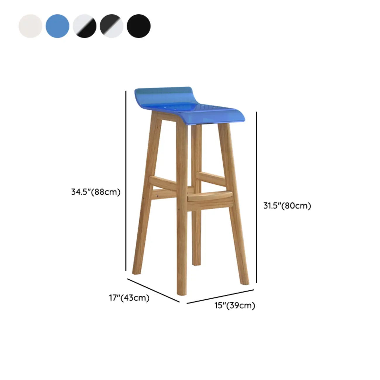 Contemporary Transparent Polymer Bar Stools with Wooden Legs Image - 21 | homeyfad