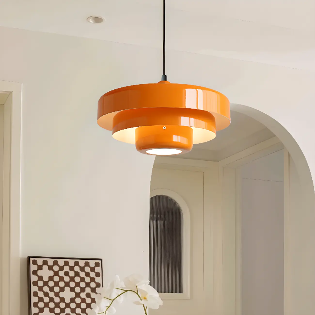 Designer White Layered Cake Iron Pendant Lamp for Living Room Image - 2 | homeyfad