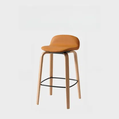 Minimalist Wooden Bar Stools with Footrest for Kitchen Image - 44