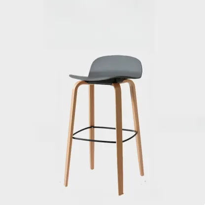 Minimalist Wooden Bar Stools with Footrest for Kitchen Image - 46