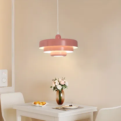 Designer White Layered Cake Iron Pendant Lamp for Living Room Image - 3