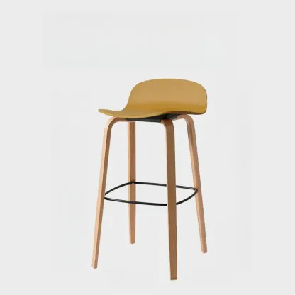 Minimalist Wooden Bar Stools with Footrest for Kitchen Image - 55
