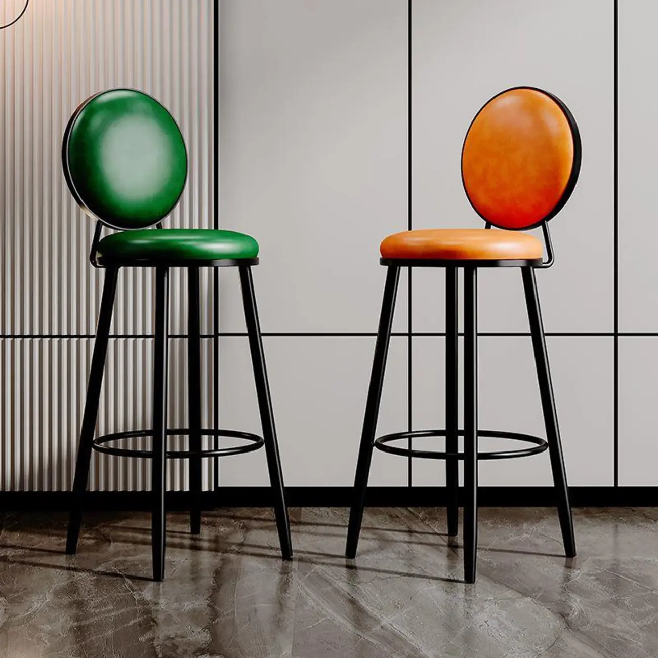 Glam Leather Round Bar Stools with Backrest for Home Image - 2 | homeyfad