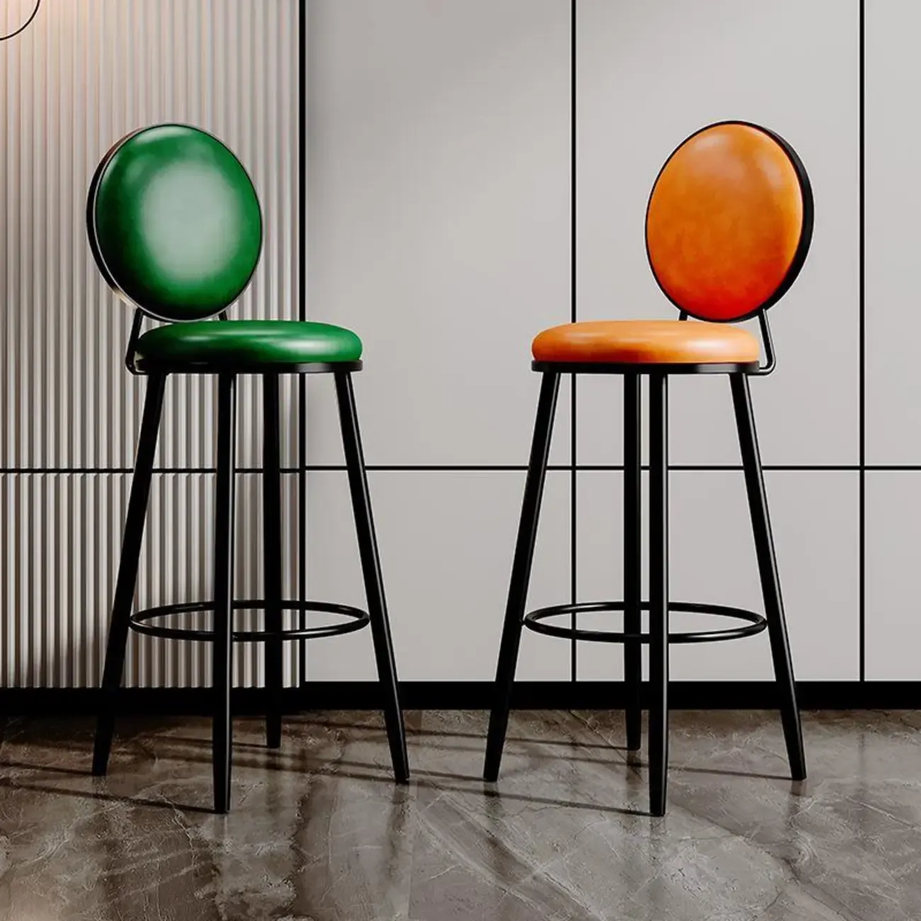 Glam Leather Round Bar Stools with Backrest for Home Image - 2