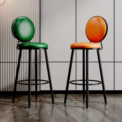 Glam Leather Round Bar Stools with Backrest for Home Image - 2