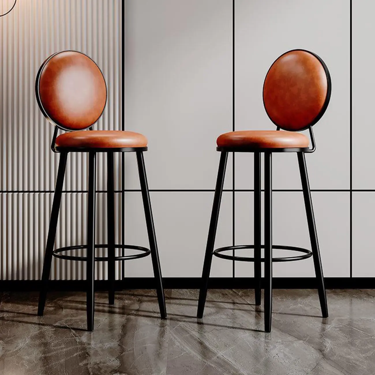 Glam Leather Round Bar Stools with Backrest for Home Image - 5 | homeyfad