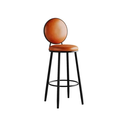 Glam Leather Round Bar Stools with Backrest for Home Image - 7