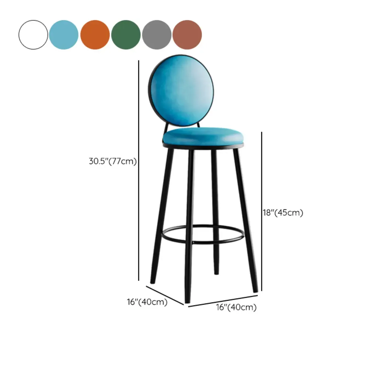 Glam Leather Round Bar Stools with Backrest for Home #size