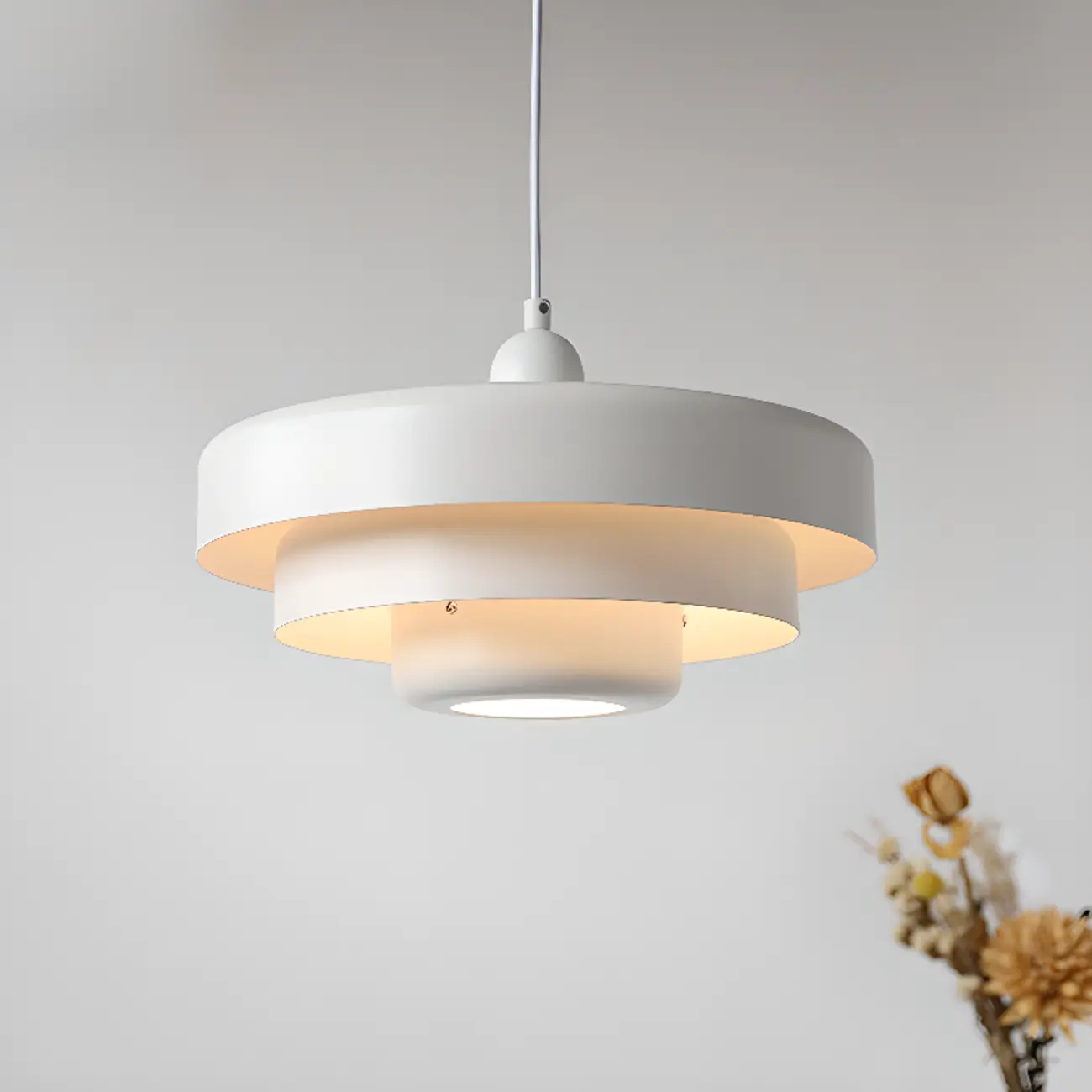 Designer White Layered Cake Iron Pendant Lamp for Living Room Image - 9 | homeyfad