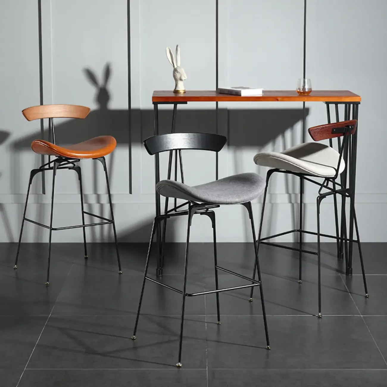 Elegant Leather Bar Stool with Open Back and Footrest for Home Image - 4