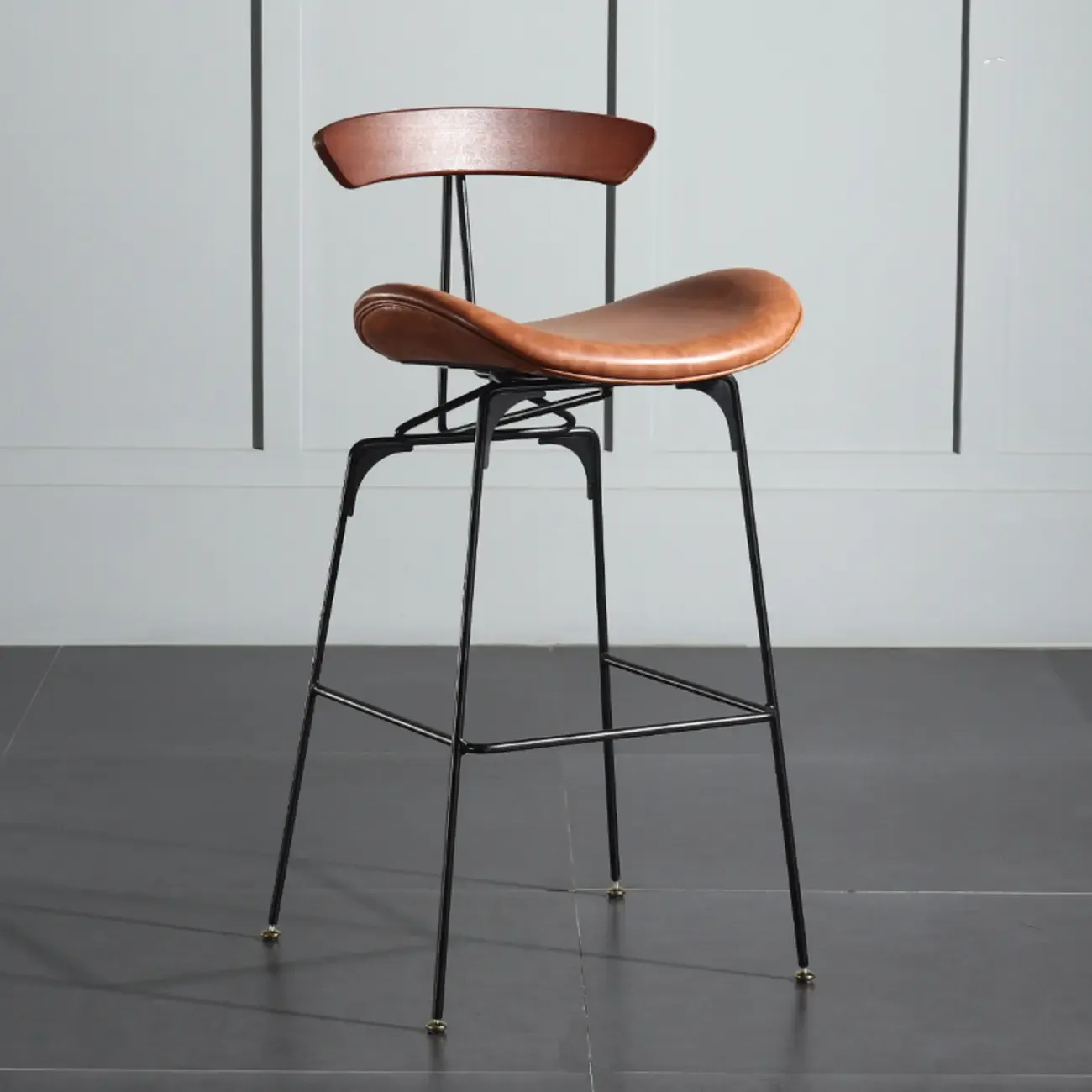 Elegant Leather Bar Stool with Open Back and Footrest for Home Image - 6