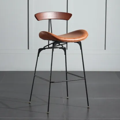 Elegant Leather Bar Stool with Open Back and Footrest for Home Image - 6