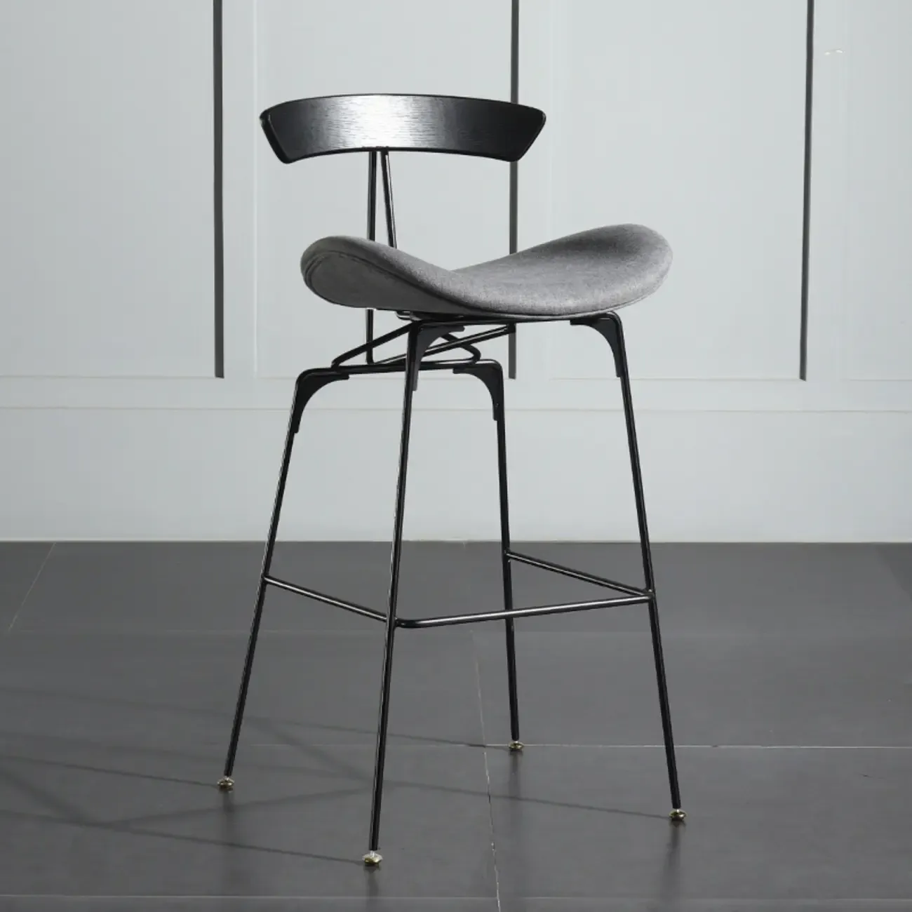 Elegant Leather Bar Stool with Open Back and Footrest for Home Image - 7