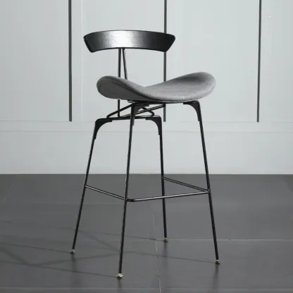 Elegant Leather Bar Stool with Open Back and Footrest for Home Image - 7