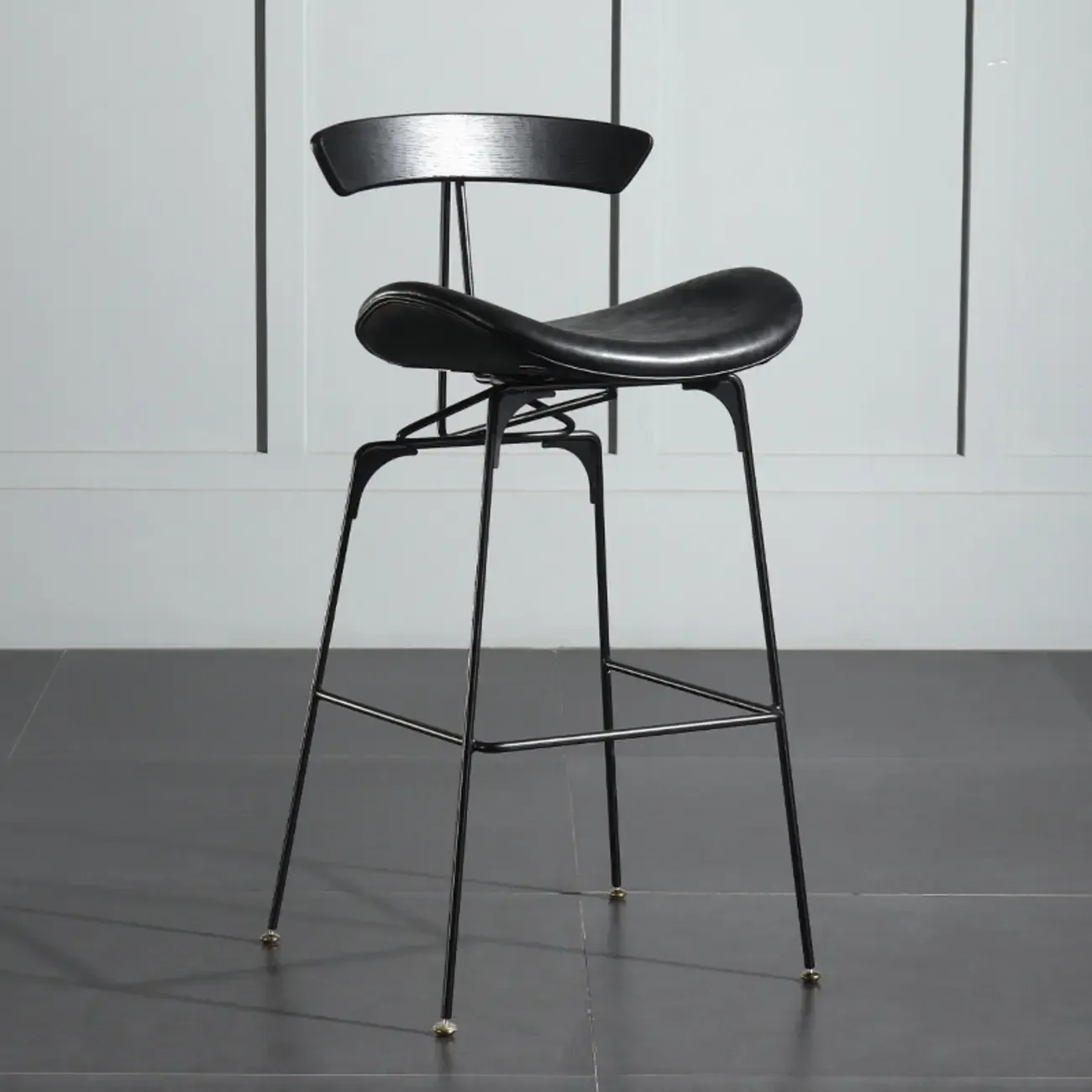 Elegant Leather Bar Stool with Open Back and Footrest for Home Image - 8