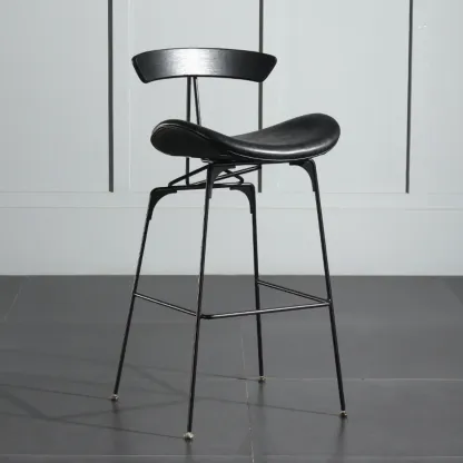Elegant Leather Bar Stool with Open Back and Footrest for Home Image - 8