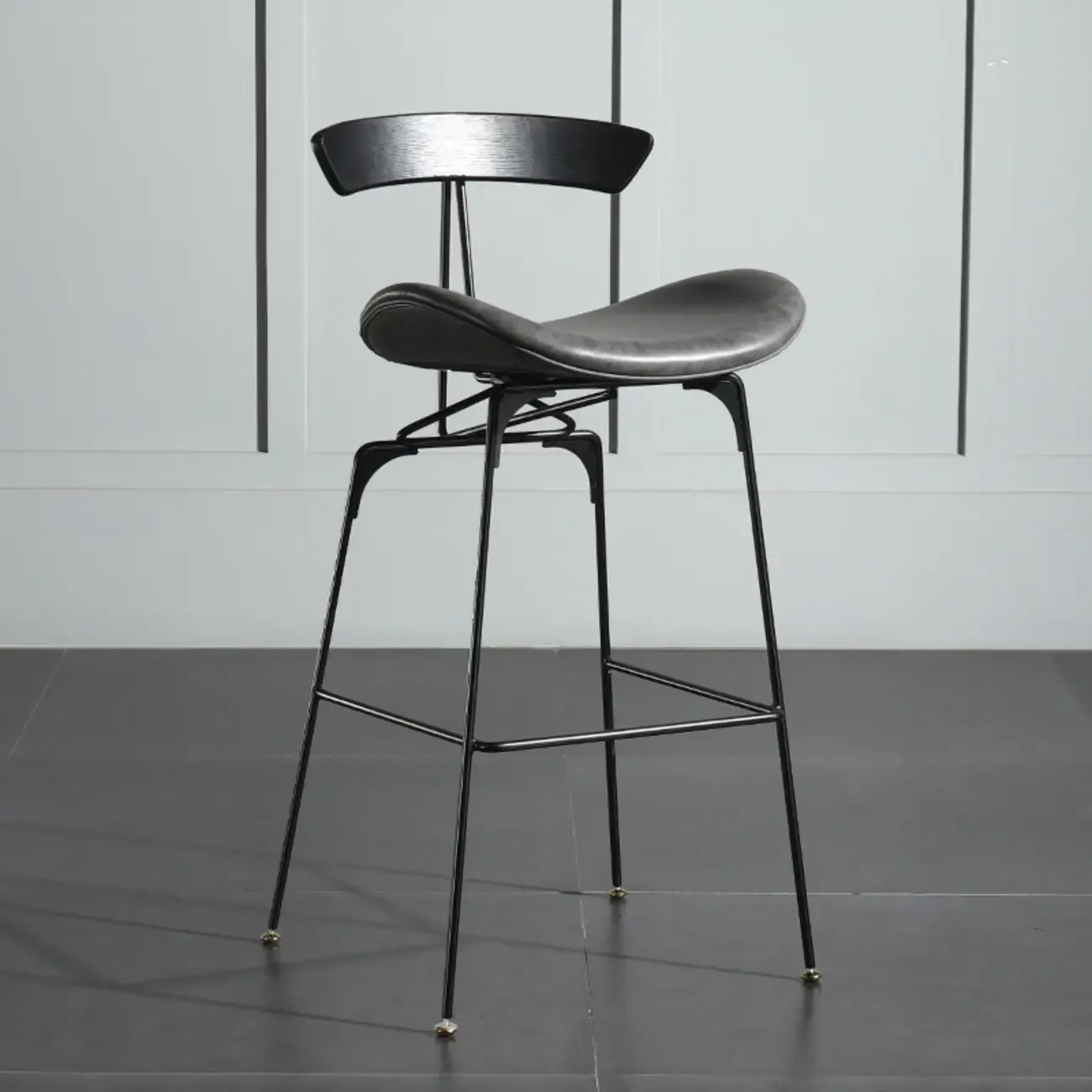 Elegant Leather Bar Stool with Open Back and Footrest for Home Image - 9