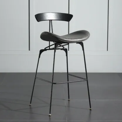 Elegant Leather Bar Stool with Open Back and Footrest for Home Image - 9