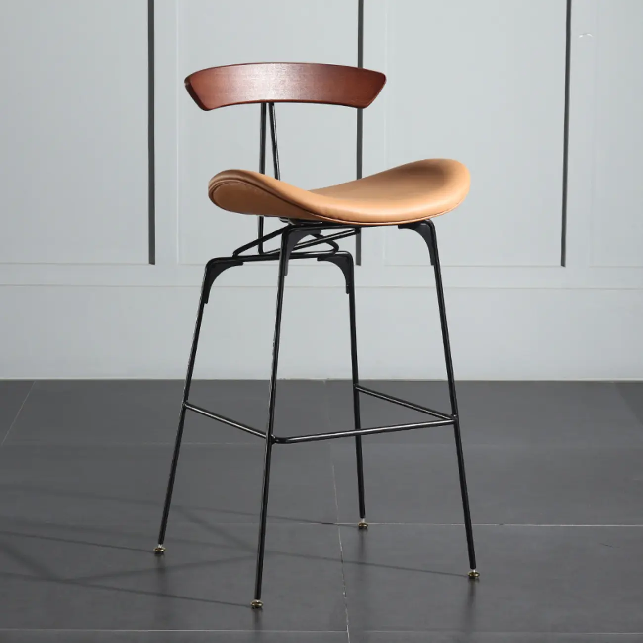 Elegant Leather Bar Stool with Open Back and Footrest for Home Image - 10 | homeyfad