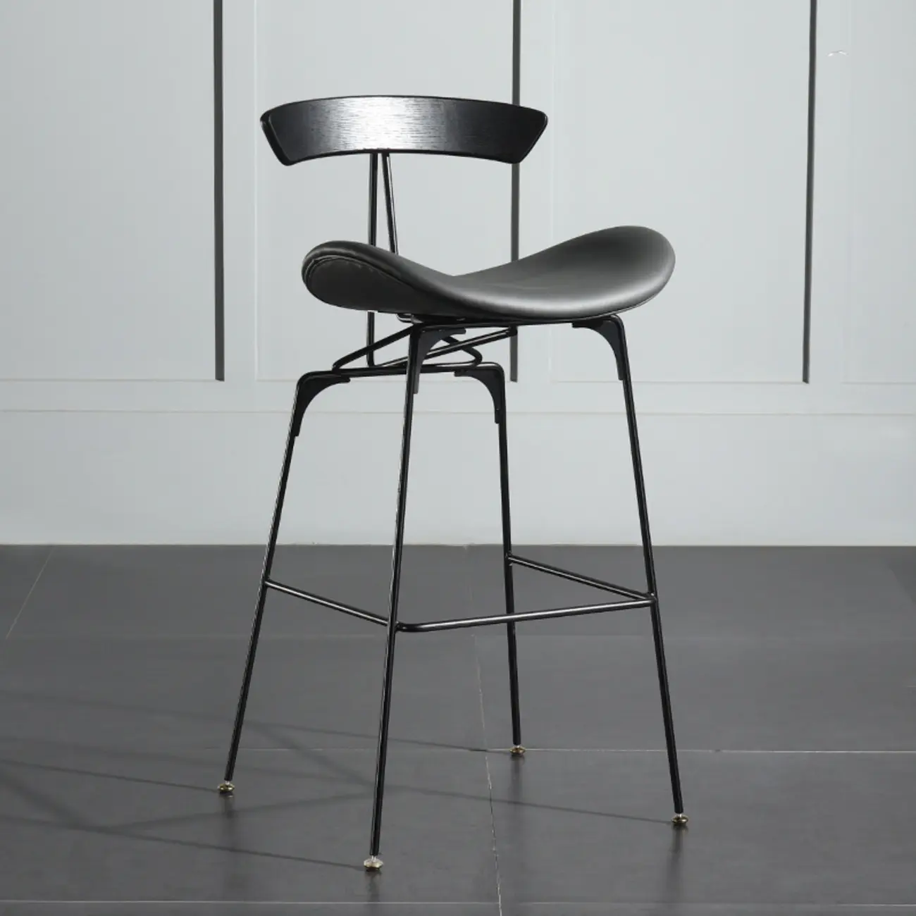 Elegant Leather Bar Stool with Open Back and Footrest for Home Image - 12 | homeyfad