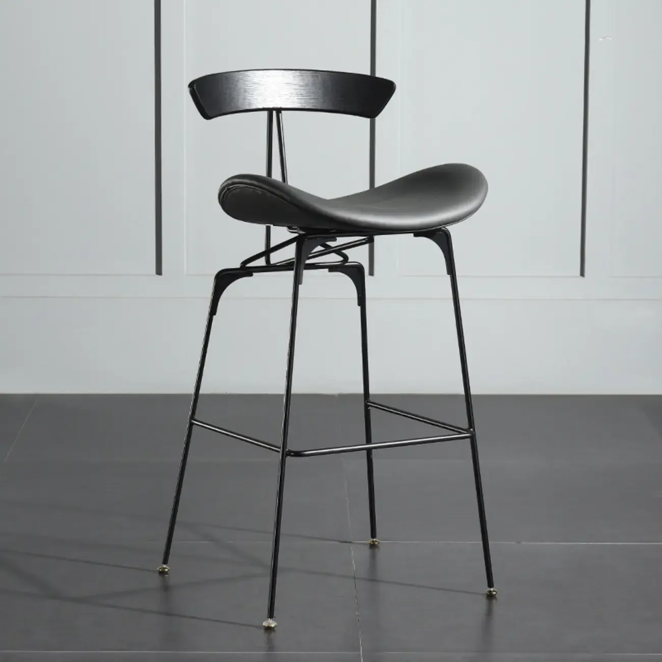 Elegant Leather Bar Stool with Open Back and Footrest for Home Image - 12