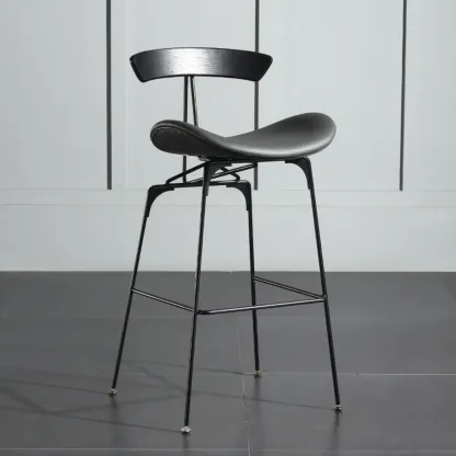 Elegant Leather Bar Stool with Open Back and Footrest for Home Image - 12