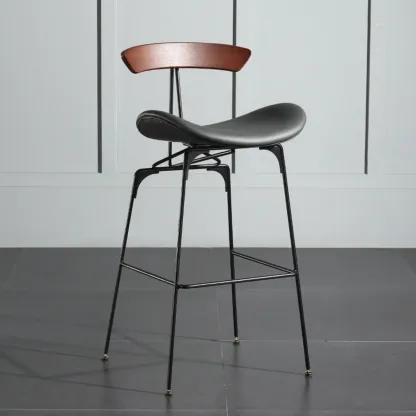 Elegant Leather Bar Stool with Open Back and Footrest for Home Image - 13