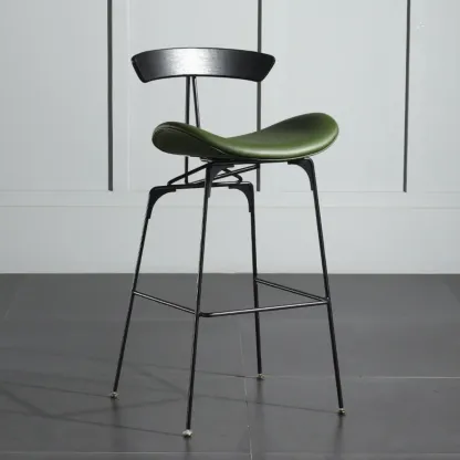 Elegant Leather Bar Stool with Open Back and Footrest for Home Image - 16