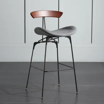 Elegant Leather Bar Stool with Open Back and Footrest for Home Image - 17