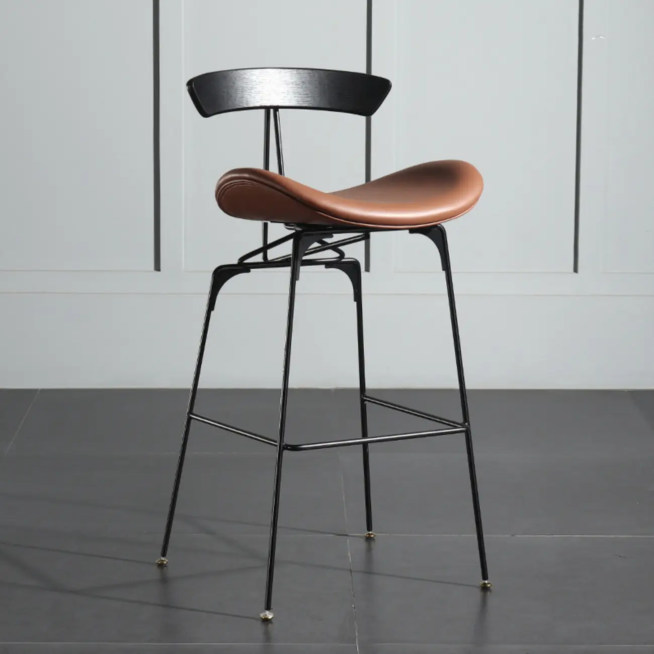 Elegant Leather Bar Stool with Open Back and Footrest for Home Image - 18 | homeyfad