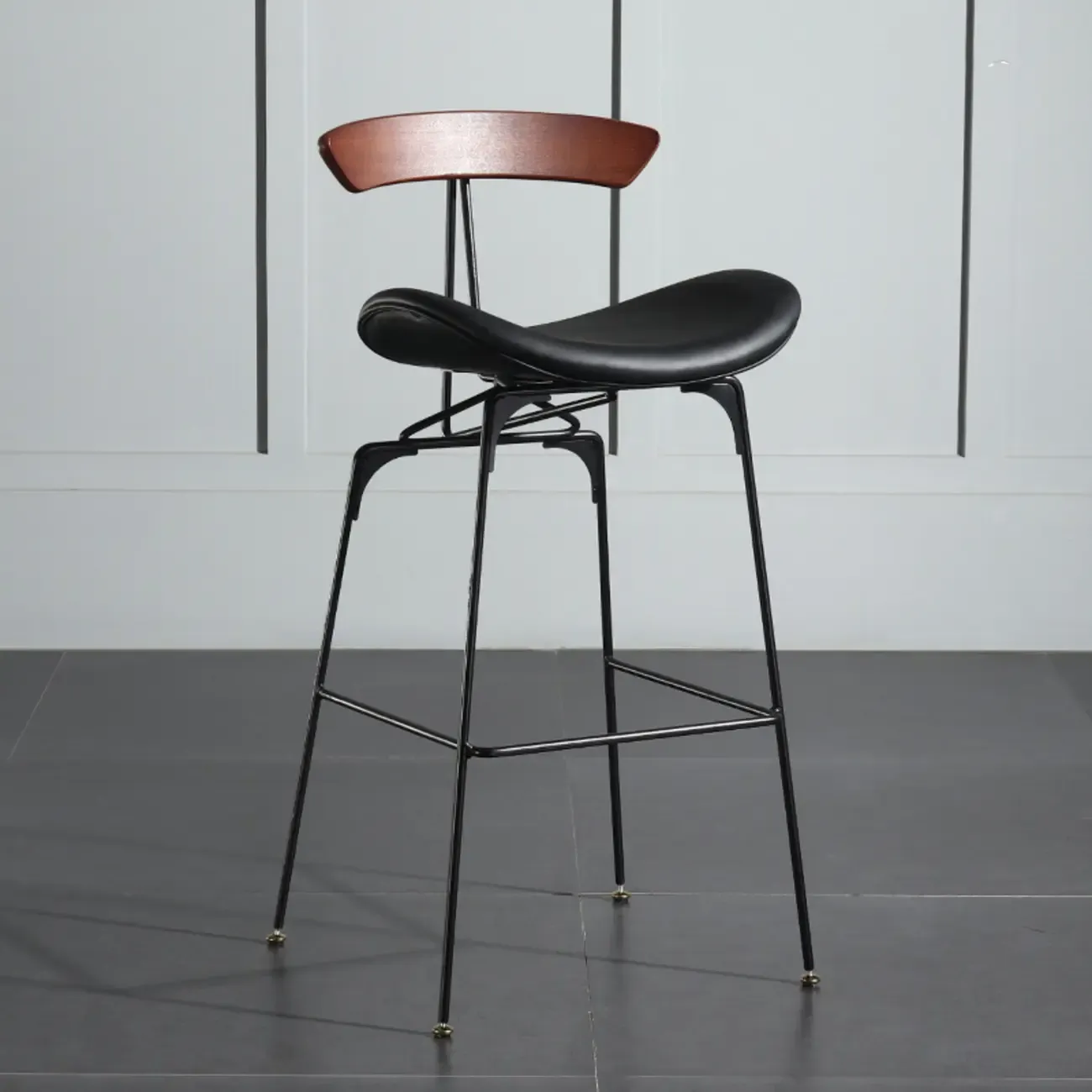 Elegant Leather Bar Stool with Open Back and Footrest for Home Image - 19