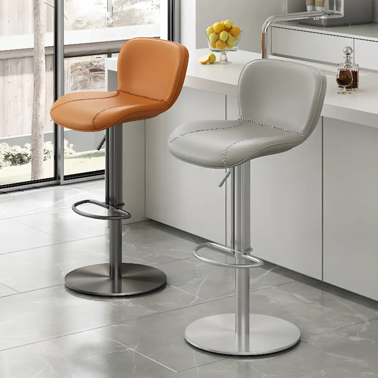 Modern Adjustable Leather Bar Stools Footrest for Kitchen Image - 1