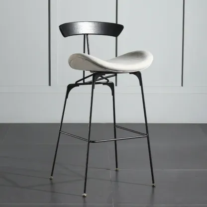 Elegant Leather Bar Stool with Open Back and Footrest for Home Image - 20