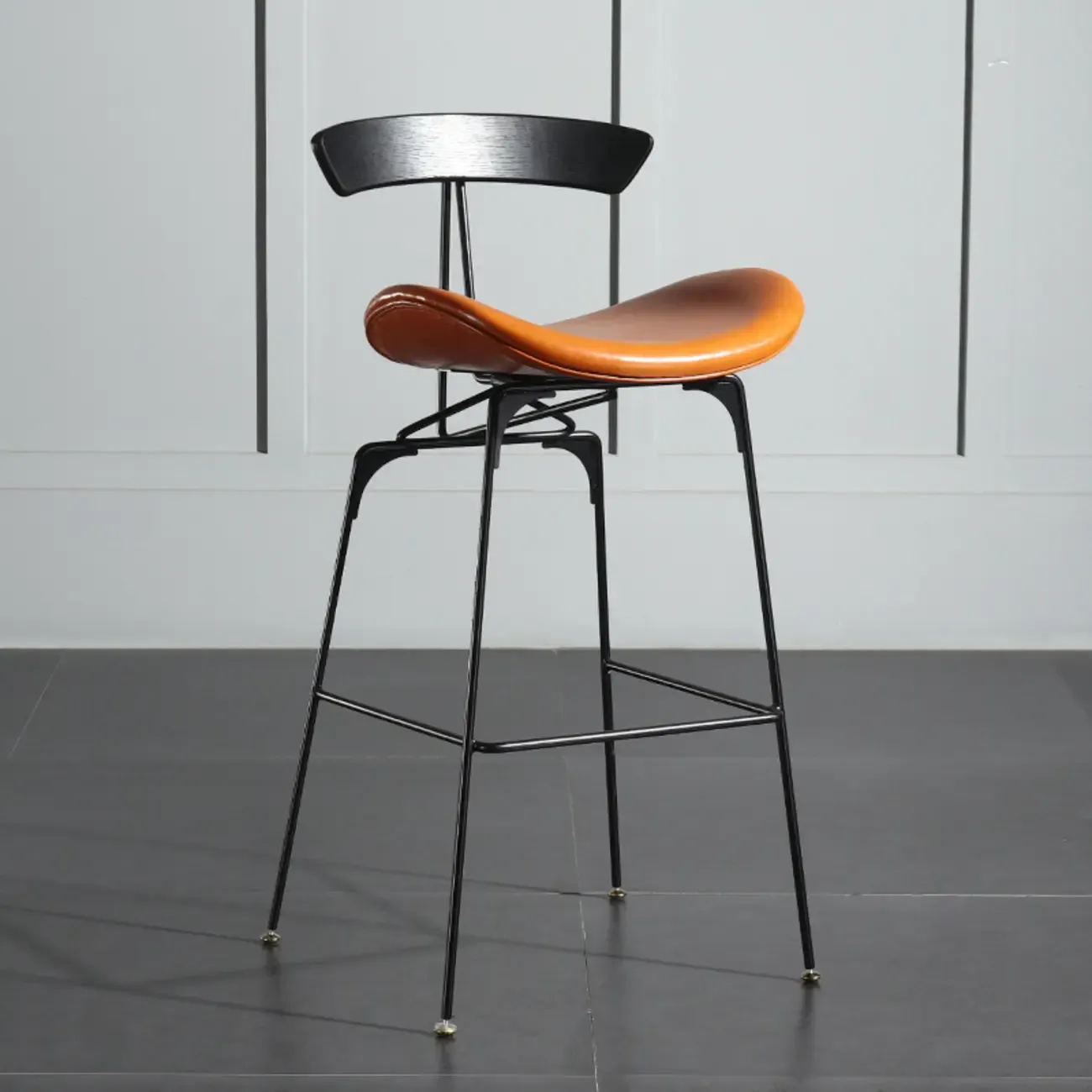 Elegant Leather Bar Stool with Open Back and Footrest for Home Image - 22